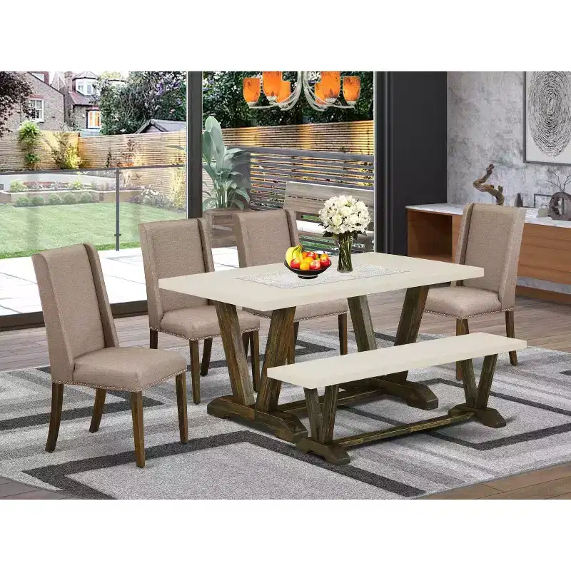 HomeStock 6-Pc Multi-Color Solid Wood Top-Rectangular Upholstered Dining Room Set-Seats 4