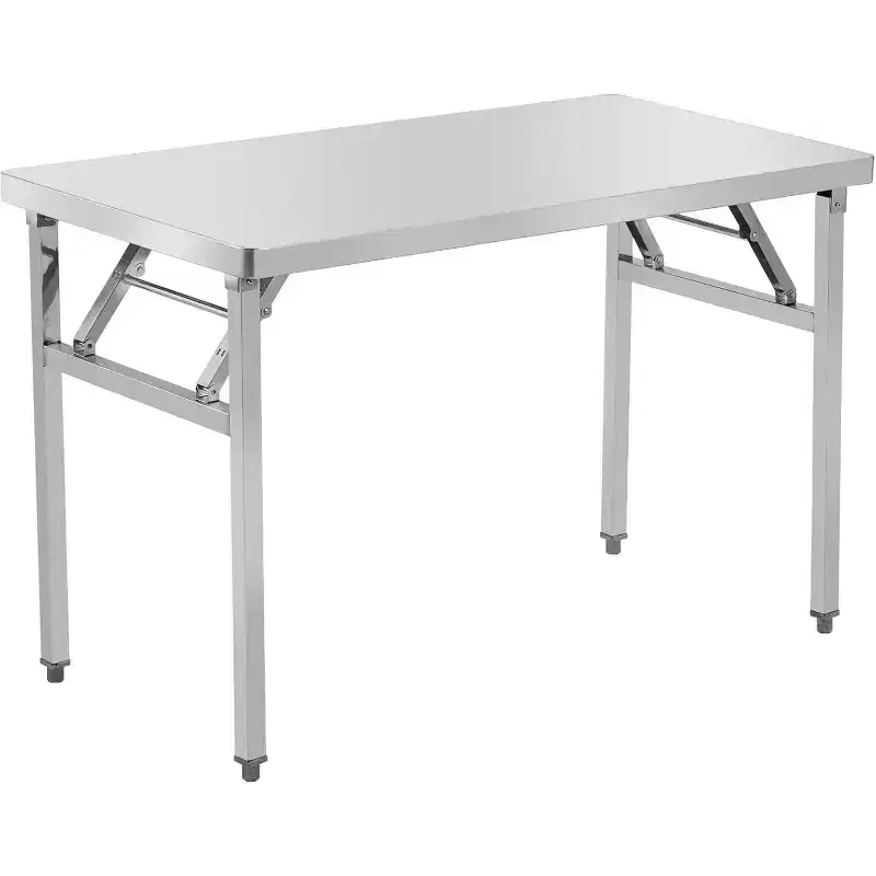 Worktable Workstation, Stainless Steel Prep Table Folding Table with Metal Adjusting Foot