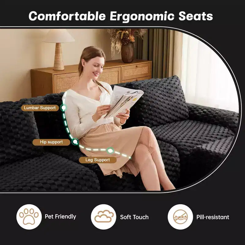 82 L-Shaped Modular Sofa Flannelette 2-Seater Ottoman Buckle No Assembly Black