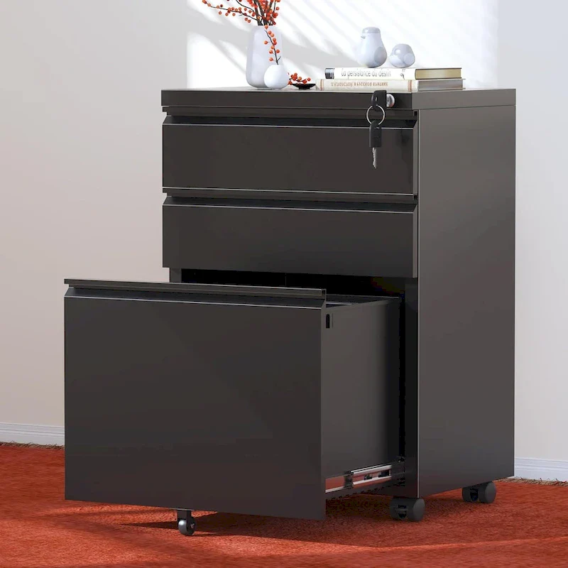 3-Drawer Mobile File Cabinet with Lock