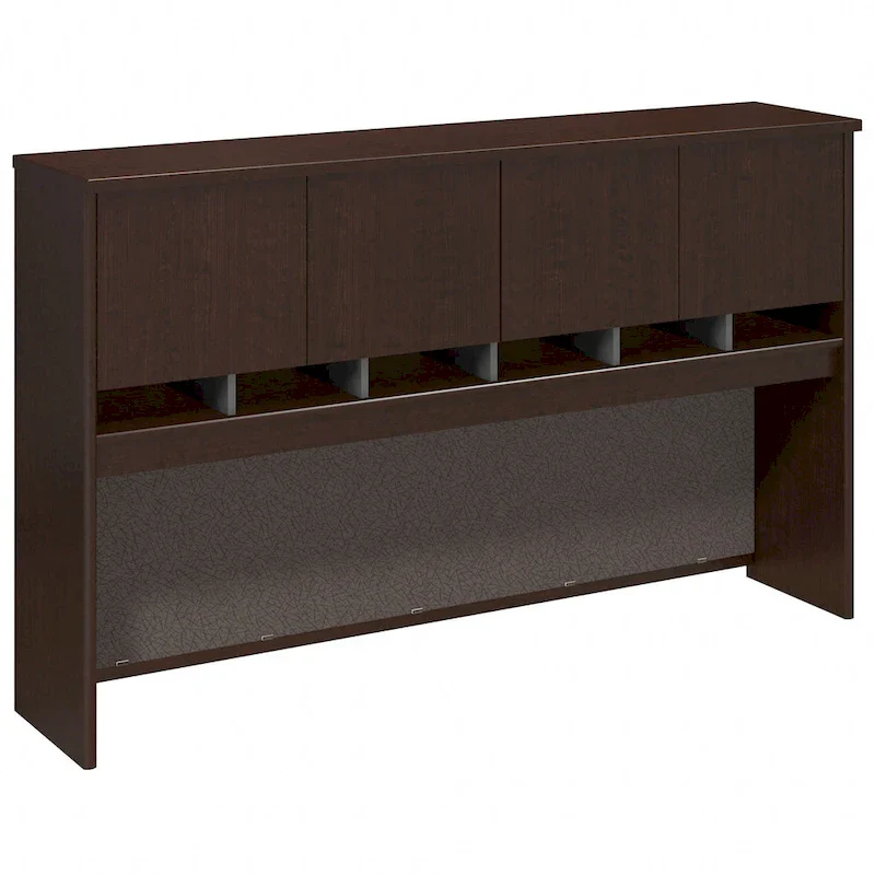 72W 4-Door Office Hutch with Open Shelves & Wire Management, Laminate Finish