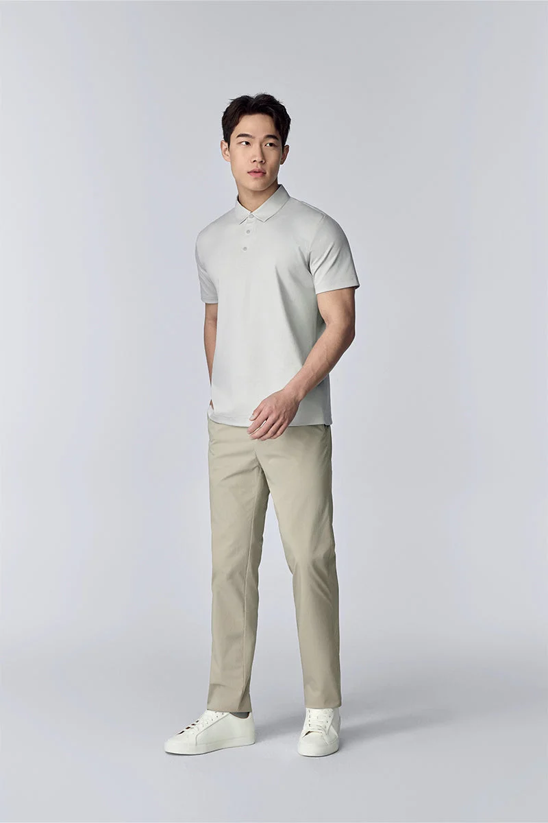 Waffle-Knit Buttonless Polo – Black
