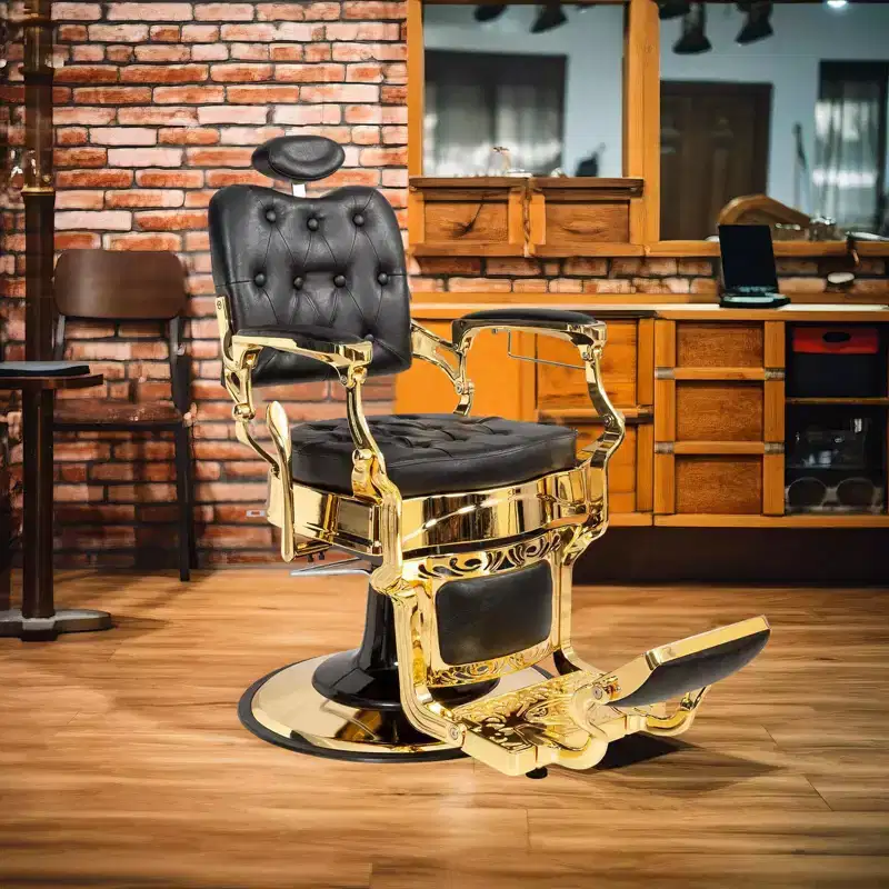Karl Home Vintage Style Heavy Duty Hydraulic Recline Square Backrest Barber Chair Black and Gold Frame