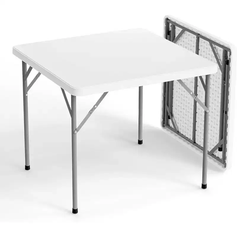 White Card Square Table, 34 inch Foldable Legs Full Table Top, Easy to Set up and Store, Folding Portable for Indoor, Outdoor