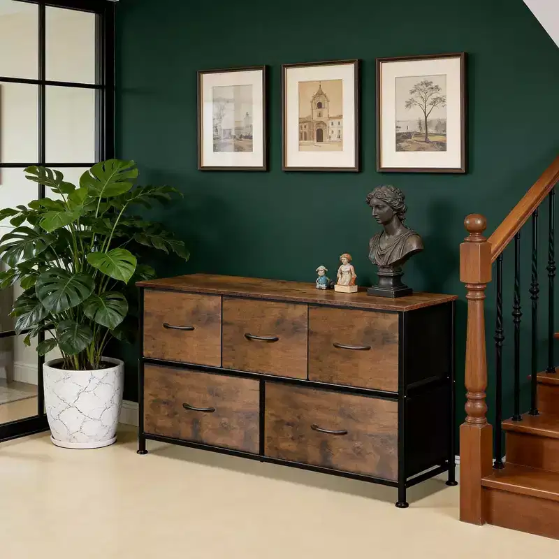 5-Drawer Fabric Storage Dresser with Steel Frame – 39.4