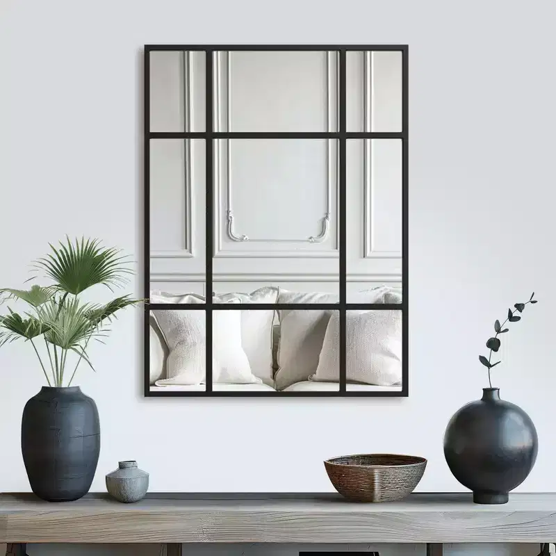Dovelina Rectangle Metal Windowpane Mirror Decorative Wall Mirror Large Hanging Mirror
