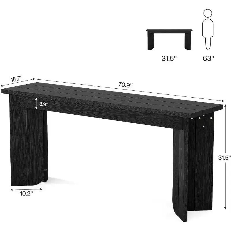 70.9-Inch Extra Long Farmhouse Console Table with Widened Tabletop, Sturdy Double Pedestal, for Living Room Entryway (Black)