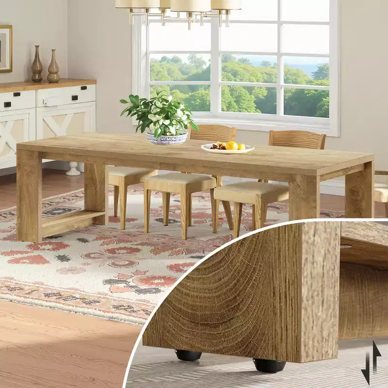 86.61 Spacious Dining Table, Sturdy Wide Legs Multifunctional Desk with Easy Assembly