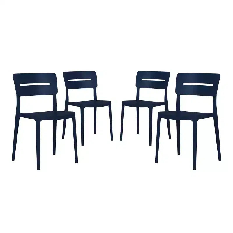 WestinTrends Playa Outdoor Modern Stackable Plastic Patio Dining Chairs (Set of 4), Navy Blue