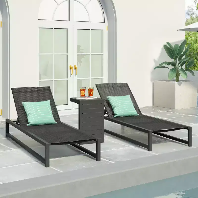 Christopher Knight Home Cherry Outdoor Adjustable Aluminum Chaise Lounge Set with C-Shaped Table