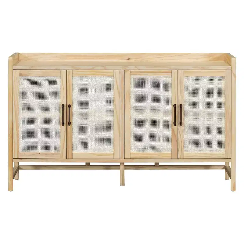 Sideboard Buffet Cabinet with Rattan Doors and Storage for Entryway Dining Room Kitchen Living Room, Natural