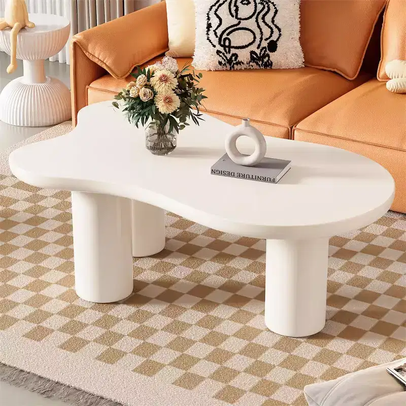Cloud Shaped Coffee Table with 3 Legs, Modern Irregular Center Table for Living Room Bedroom Small Spaces