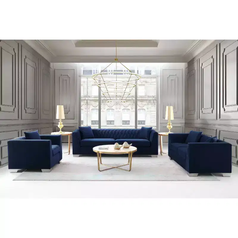 Contemporary Accent Chair Steel/Blue Velvet Upholstered No Assembly Foam Filled