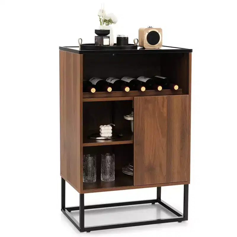 Wine Storage Cabinet with Sliding Door, Brown & Black, 1-Person