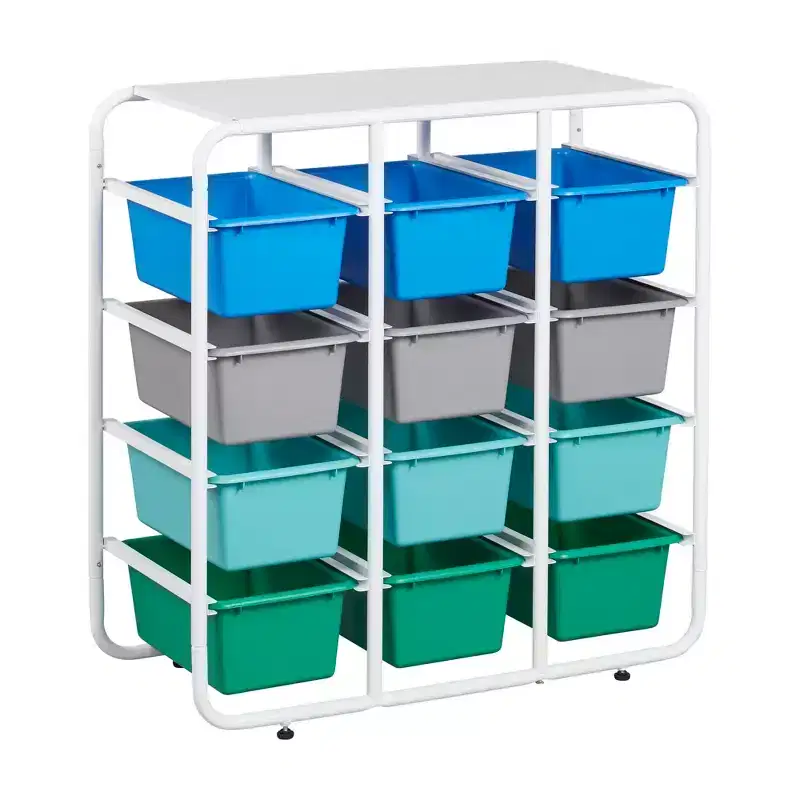 ECR4Kids 4-Tier Storage Rack with 12 Cubby Bins, 4x3, Multipurpose Organization