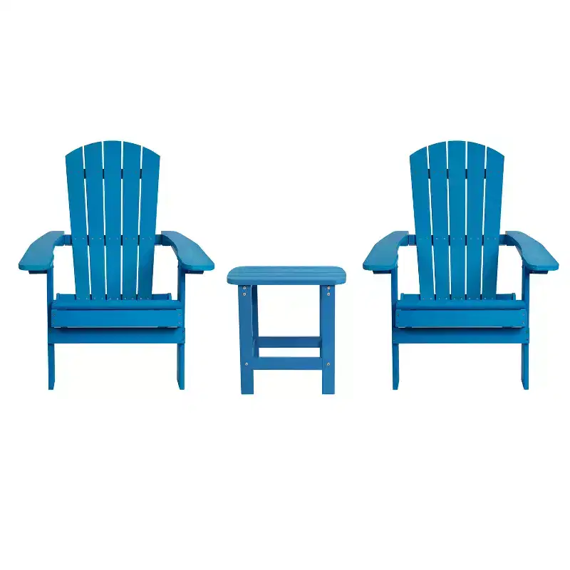 Merrick Lane Set Of Two Folding Adirondack Patio Chairs With Matching Outdoor Side Table