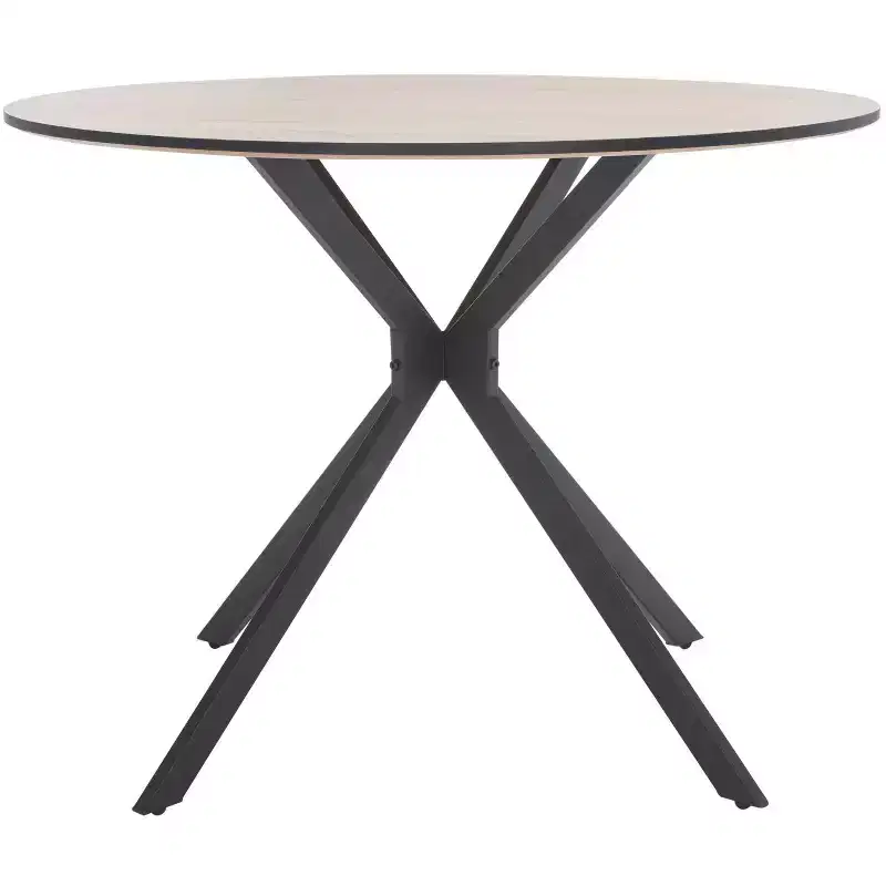 Round Mid-Century Bistro Dining Table, Natural Wood Top & Black Base, Seats 2
