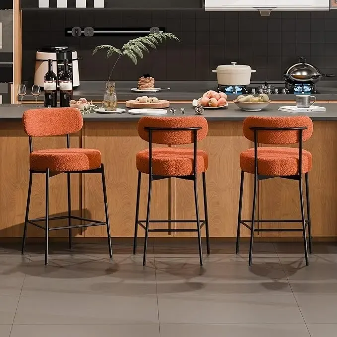 XINMICS 24 Inches Modern Counter Height Bar Stools with Curved Back Metal Legs, Upholstered Boucle Barstools, Set of 2/3/4 - N/A