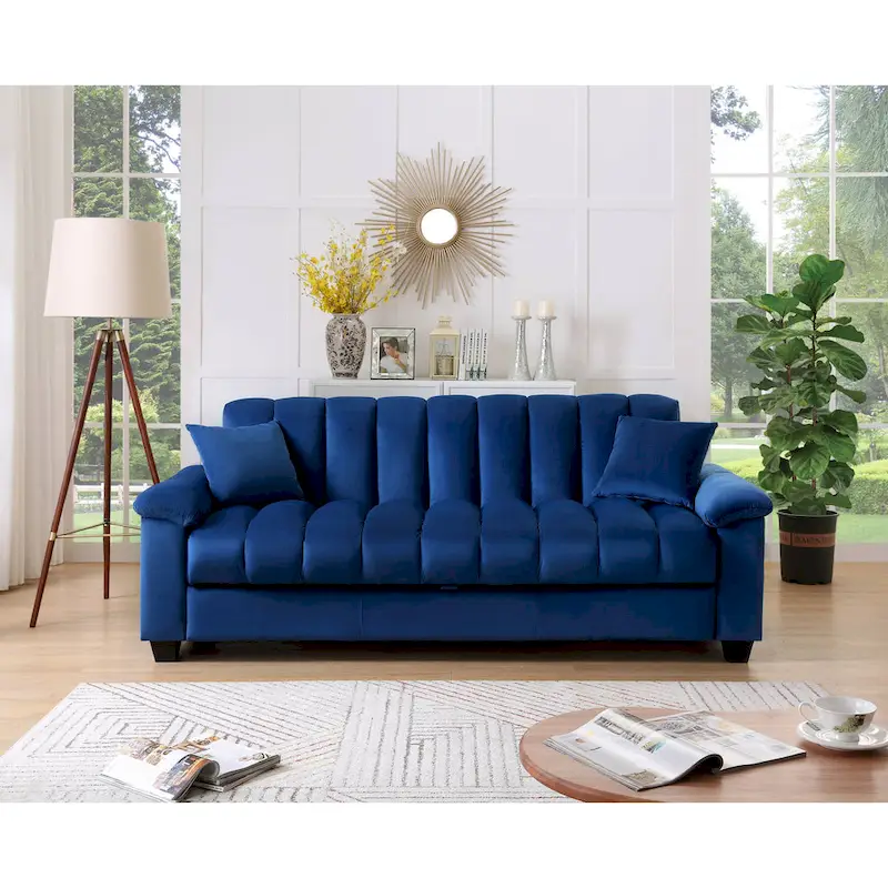 Velvet Convertible Sleeper Sofa with Storage, 2-Seater – Blue / Red / Green / Cream / Grey / Brown / Light Grey