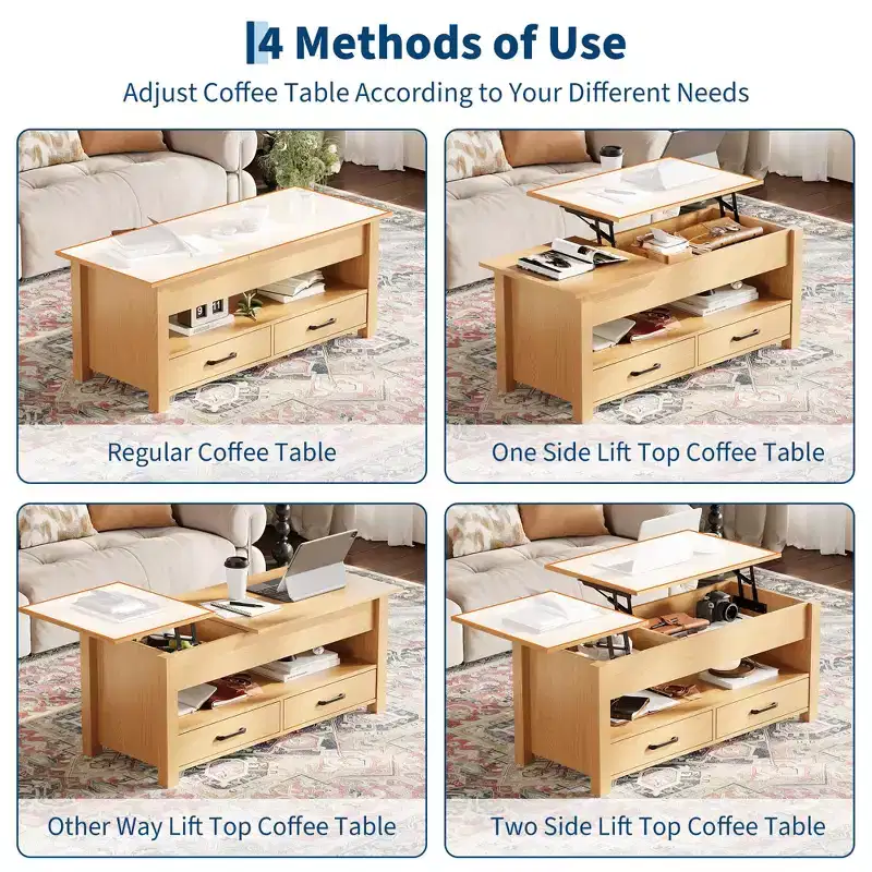 Wood Coffee Table - Adjustable Coffee Table, Height Adjustable Coffee Table, Modern Coffee Table, Stylish Coffee Table
