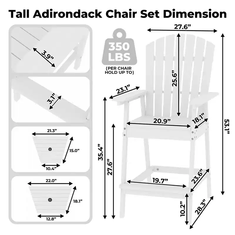 Outdoor Adirondack Barstools with Connecting Tray, Patio High Adirondack Chairs for Deck, Backyard, Balcony, Outdoor Bar Height Adirondack Chairs