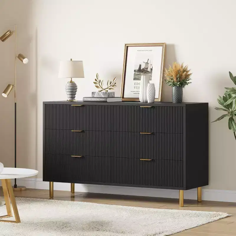 6-Drawer Dresser with Gold Handles – Modern Wood Chest for Bedroom
