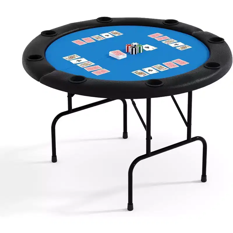 48 Inch 8 Player Round Folding Poker Table with Cup Holders, Casino Grade Felt Surface for Texas Holdem & Blackjack, Portable Card Game Table