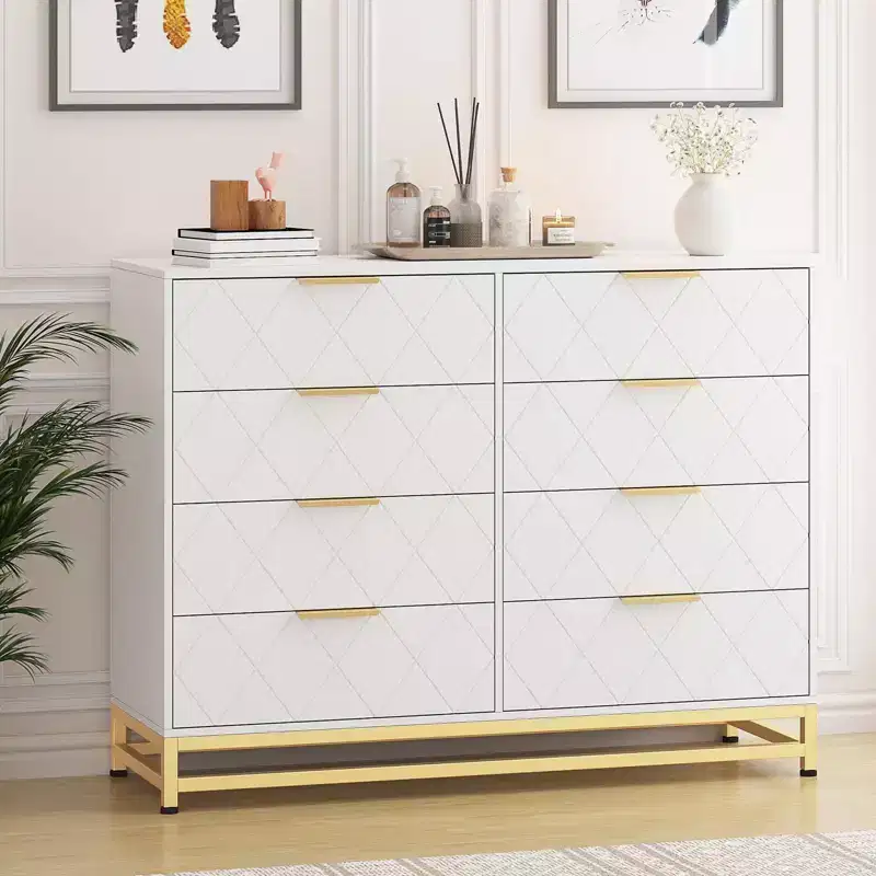 8-Drawer Wooden Dresser with Metal Handles,Sturdy Modern Bedroom Dresser with Deep Drawers,Metal-Framed Wood Chest of Drawers, Sturdy Chest