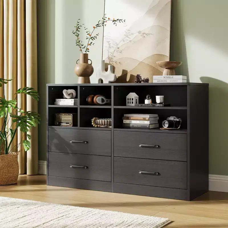 COZONY 4-Drawer Dresser with 6 Storage Cubbies, Modern Multi-Space Organizer for Bedroom & Living Room