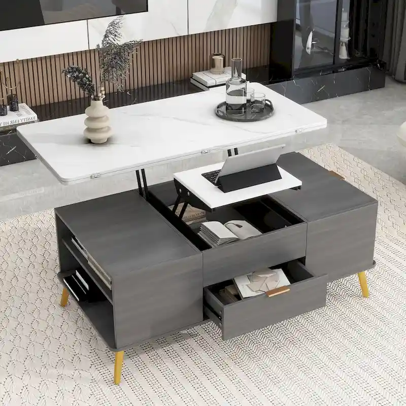 Modern Lift Top Coffee Table Multi Functional Table with Drawers