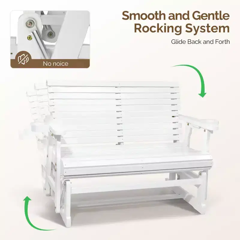 Karl Home | 48 in. Solid Wood Patio Glider Bench with Cup Holder