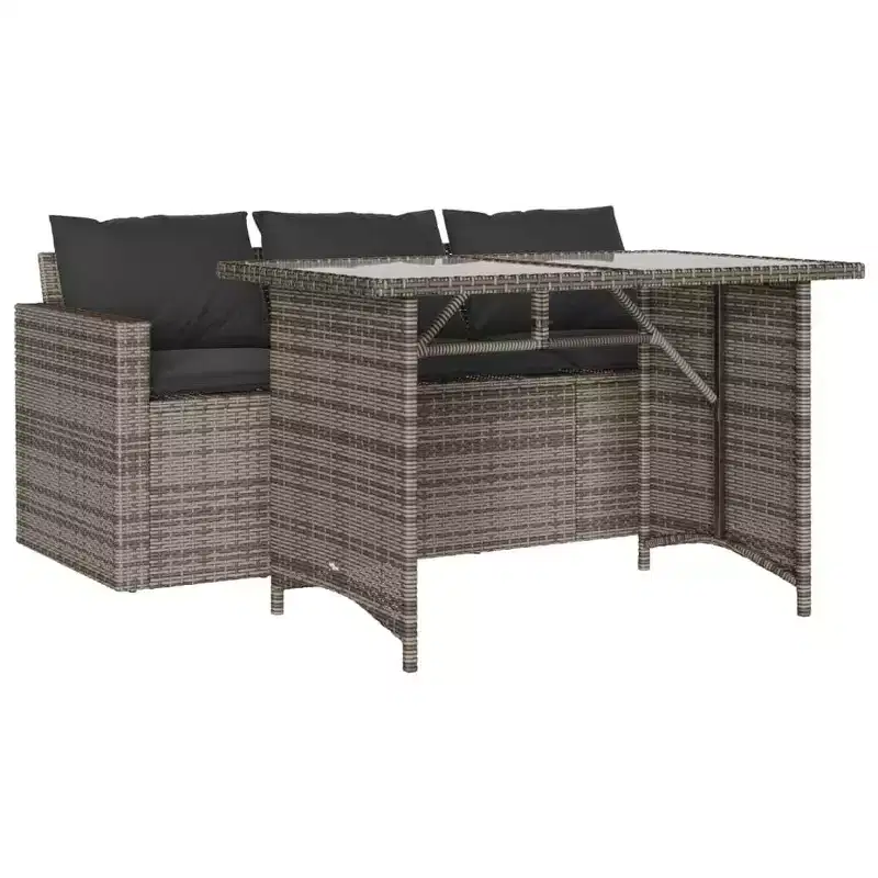 vidaXL Outdoor Patio Dining Set 2 Piece Poly Rattan Furniture w/Cushions  3-Seater Sofa & Acacia Wood Table - Gray/Navy Blue
