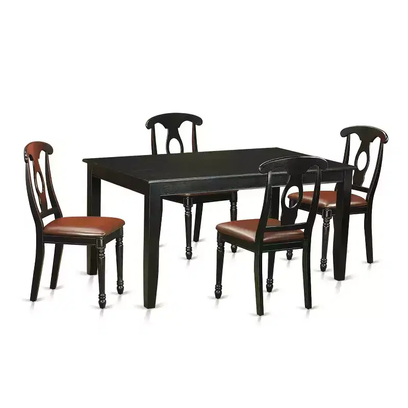 HomeStock 5-Pc Black Finish Solid Wood Top - Dining Room Set - Seats 4