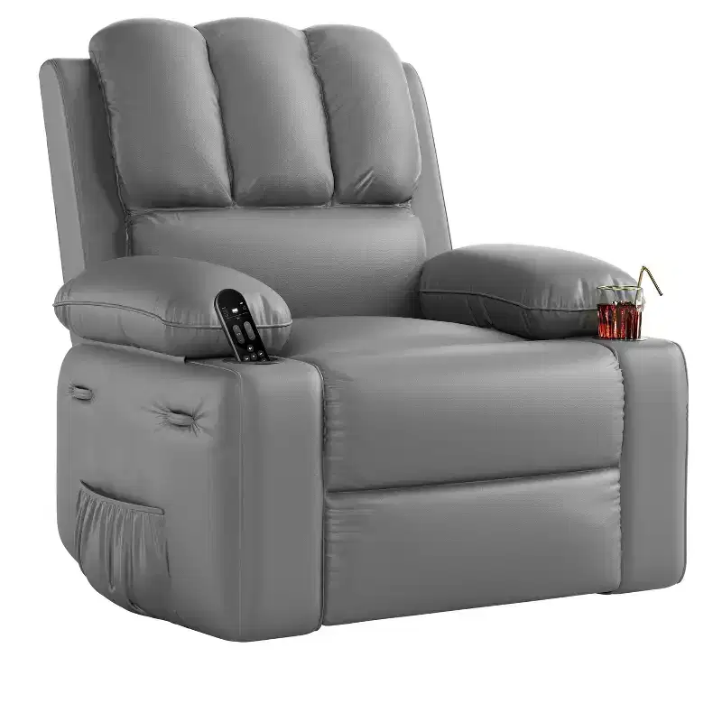 Stylish Classic Manual Leather Recliner Chair with Lumbar & Arm Support for Living Room