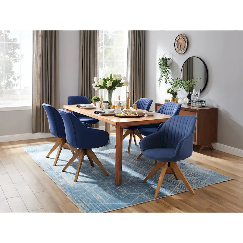 Art Leon Set of 2 Mid-century Swivel Dining Chairs with Wood Legs