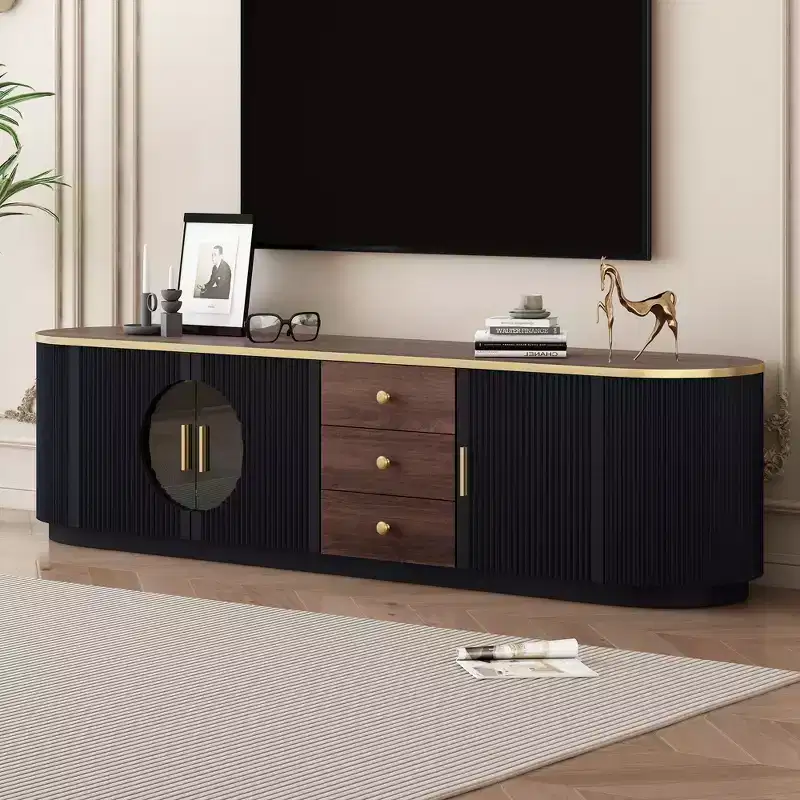 Modern TV Stand with Drawers for 80 TV, TV Storage Cabinet with Shelf, Media Console Table with Cabinets and Metal Handles