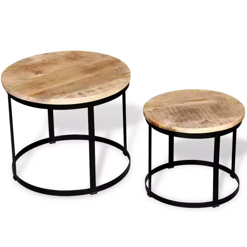 Coffee Table Brown and black Solid rough mango wood and iron