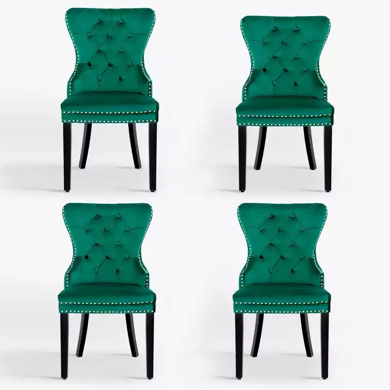 WestinTrends Velvet Upholstered Tufted Dining Chairs (Set of 4), Velvet Dark Green