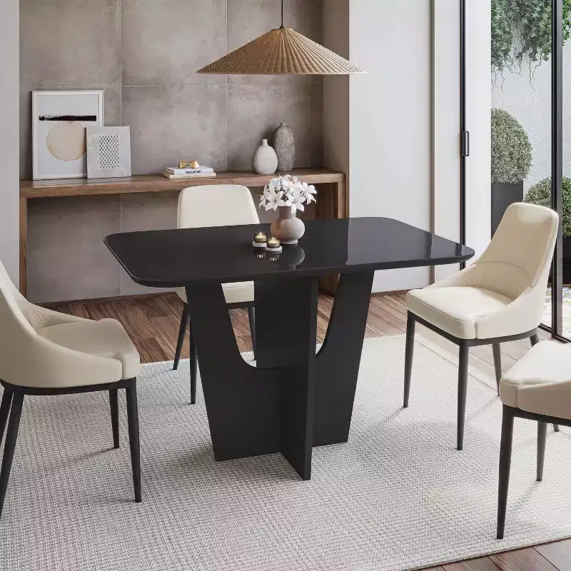 Okak Compact 4/6 Seater Italian Dining Table with Painted Glass Top and Wooden Base Kitchen Table for Kitchen, Dining Room