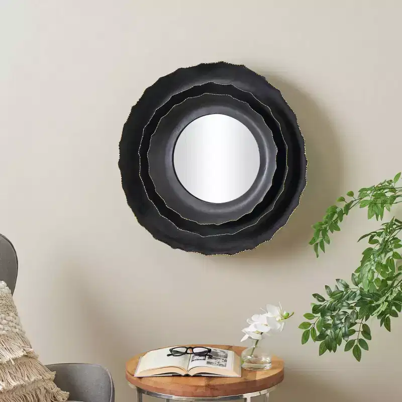 Olivia & May 27"x27" Metal Floral Layered Frame Wall Mirror: Contemporary Round Iron, No Assembly Required