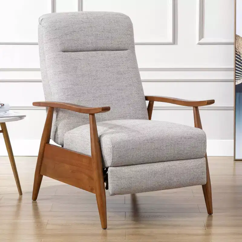Press-Back Recliner, Polyester Upholstery, Solid Wood Frame, Foam Fill, Sea Oat