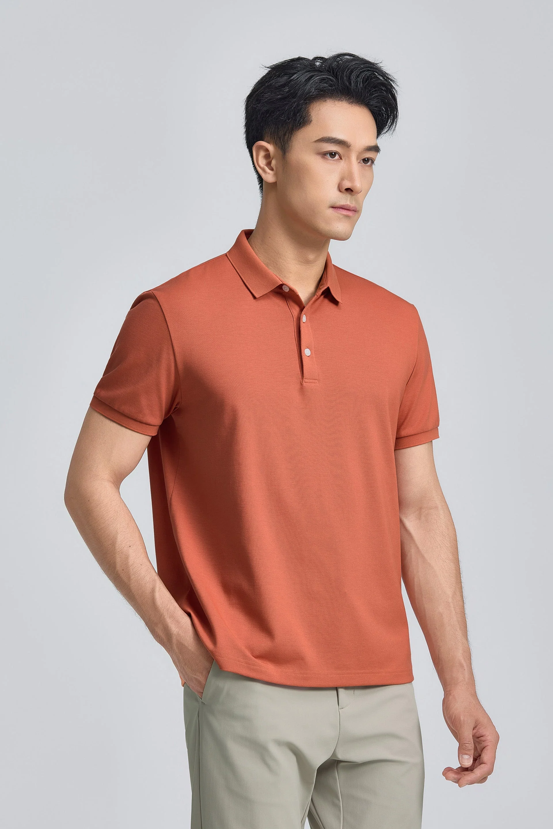 3-Button Pique Polo – Orange Rust