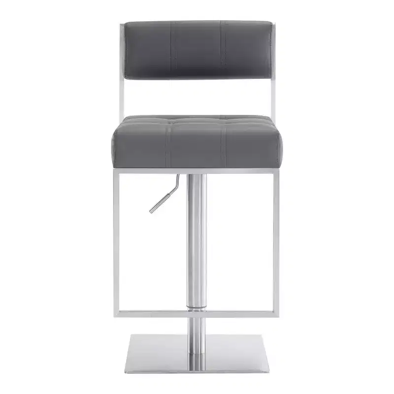 Michele Adjustable Faux Leather Stainless Steel Barstool - Armen Living