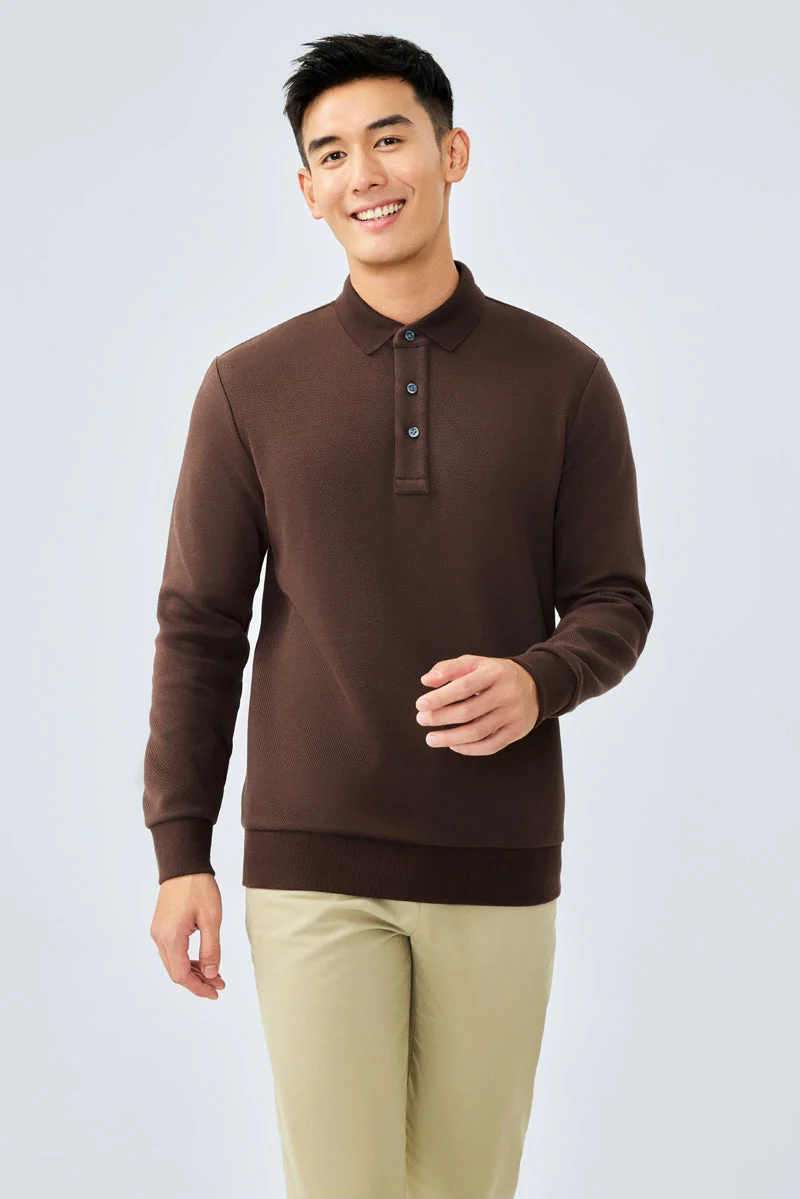 Jacquard Long Sleeve Polo – Brown