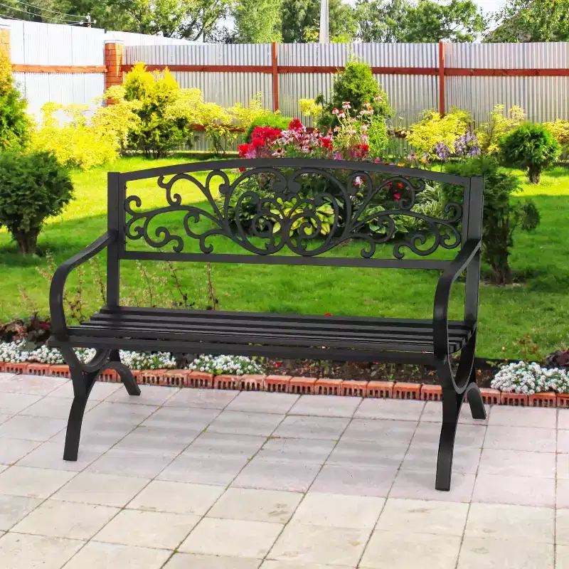 BestMassage Patio Garden Bench 50 Inch Sturdy Metal Loveseat Chairs, Black
