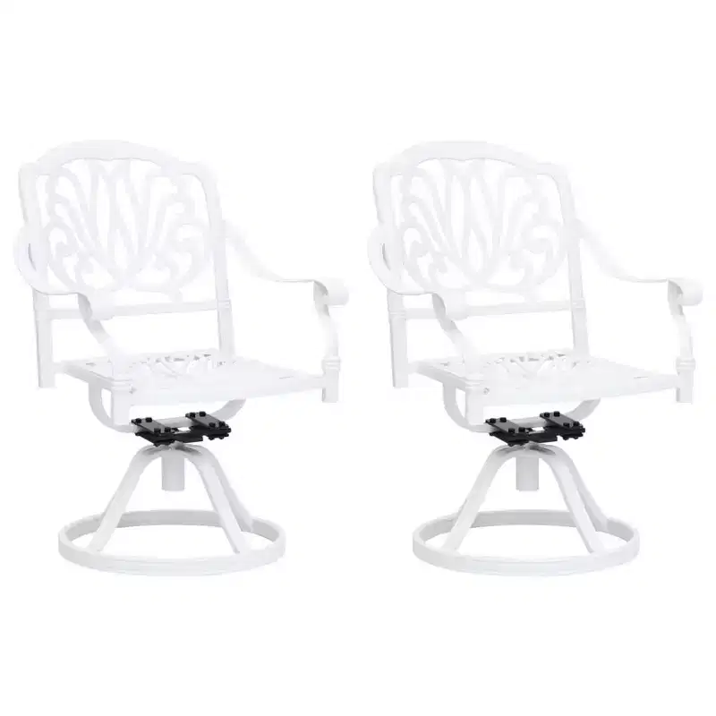 vidaXL Garden Chair Set of 2 White Cast Aluminum Standard Swivel