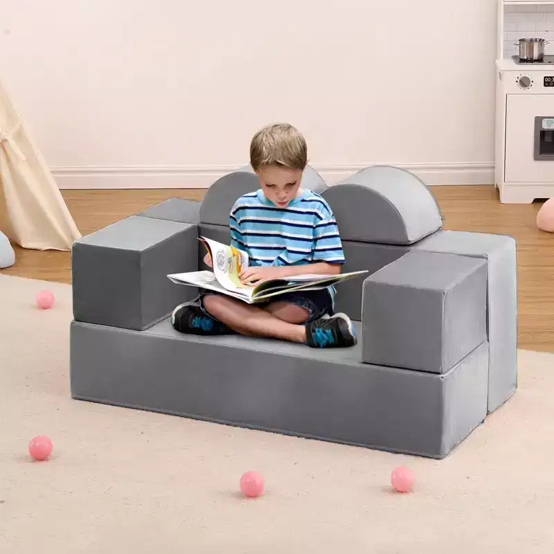 GustoWave Modular Kids Couch 6 Pcs, Foam Play Sofa Set with Detachable Cushions, Convertible Soft Couch for Toddlers and Kids