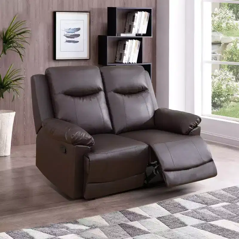 Reclining Loveseat, 2-Seat Breathable Semi-PU Leather Recliner with Adjustable Backrests for Living Room, Brown