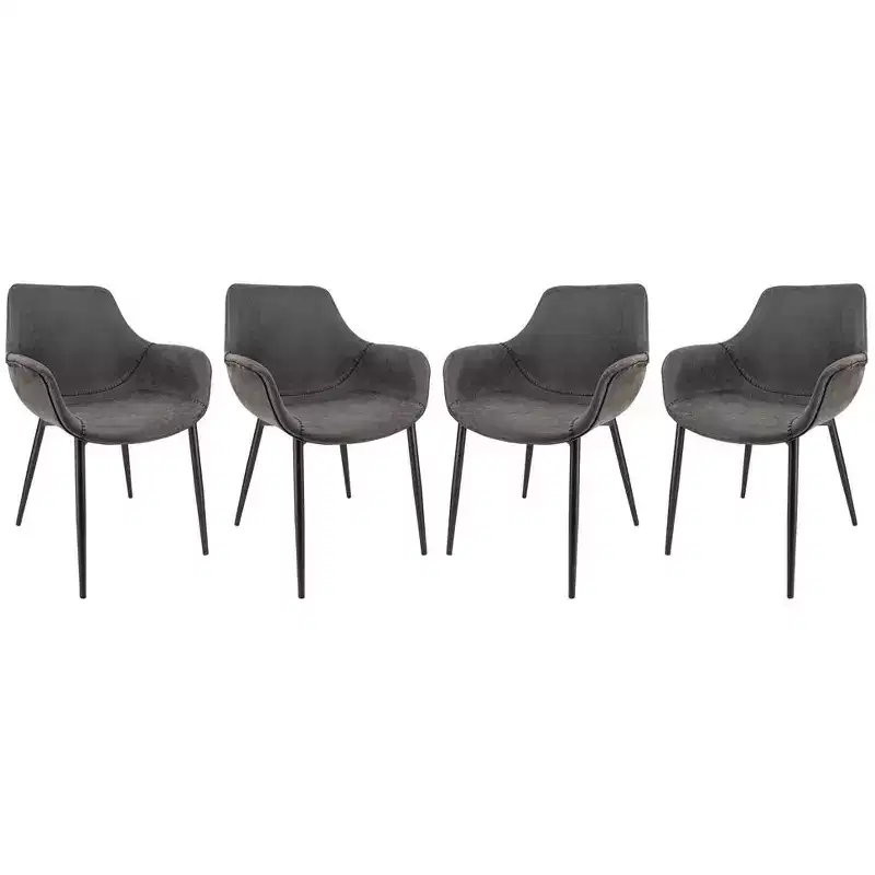 LeisureMod Markley Leather Dining Chair Set of 4 with Black Metal Legs and Upholstered Seat, Ideal for Kitchen, Dining Room, Office, Lounge, or Cafe