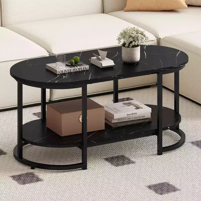 White Marble Coffee Table Modern 2-Tier Center Table